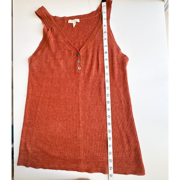 Eileen Fisher Petite Large Linen Henley Tank Rust Orange Sleeveless Ribbed Knit - Picture 11 of 11